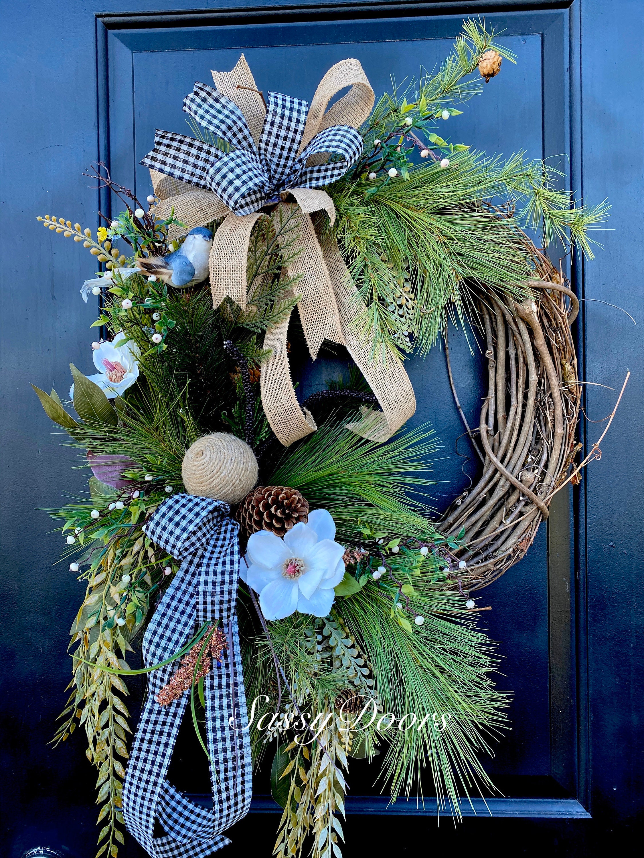 Woodland Wreath, Front Door Cabin Wreath, Pine Wreath, Everyday Wreath ...