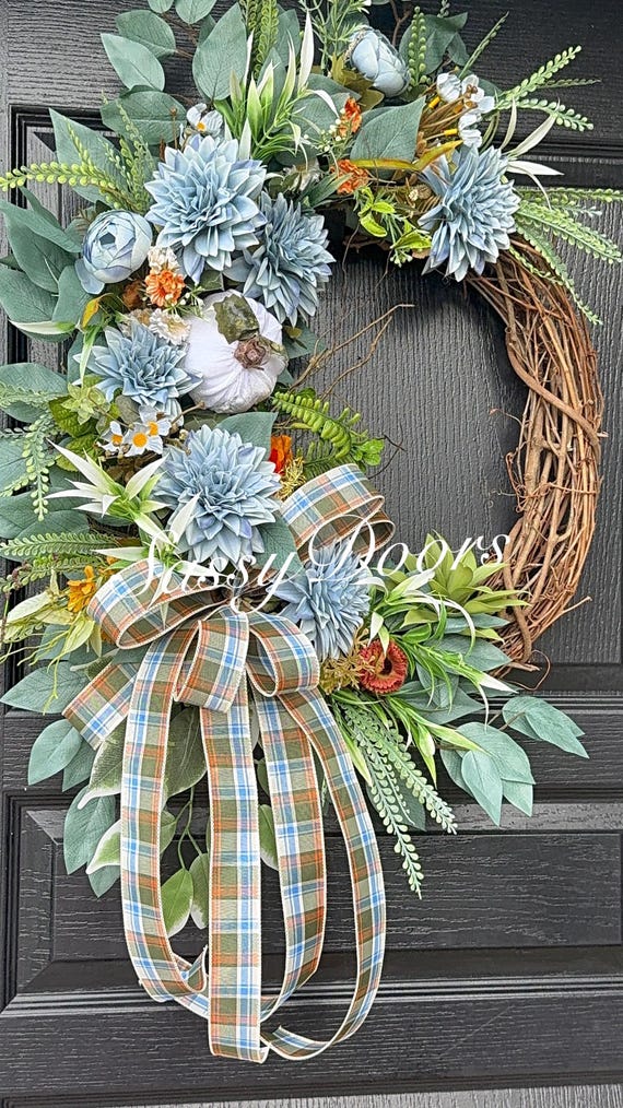 Fall Door Wreath, Pumpkin Door Wreath, Coastal Fall Wreath, SassyDoors Wreath, Sunflower Wreath