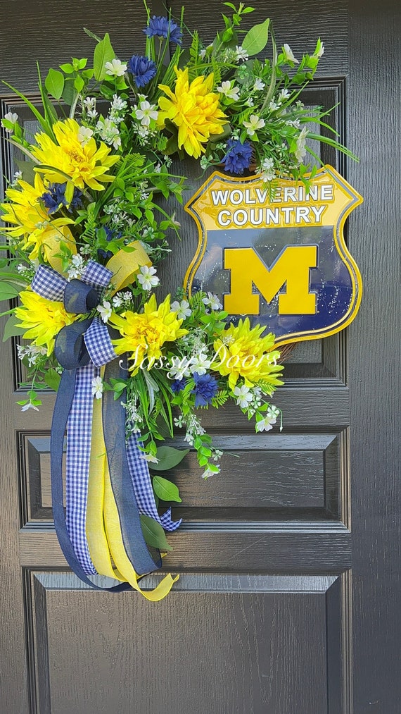Sports Wreath , College Wreath, Michigan Wreath, University Wreath- Wolverines Grapevine Wreath- Sassy Doors Wreath