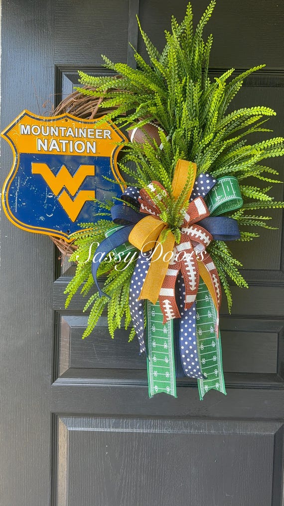 West Virginia Football  University Wreath, College Wreath, Mountaineers Fan Gift, Sports Door Wreath Weat Virginia Alumni
