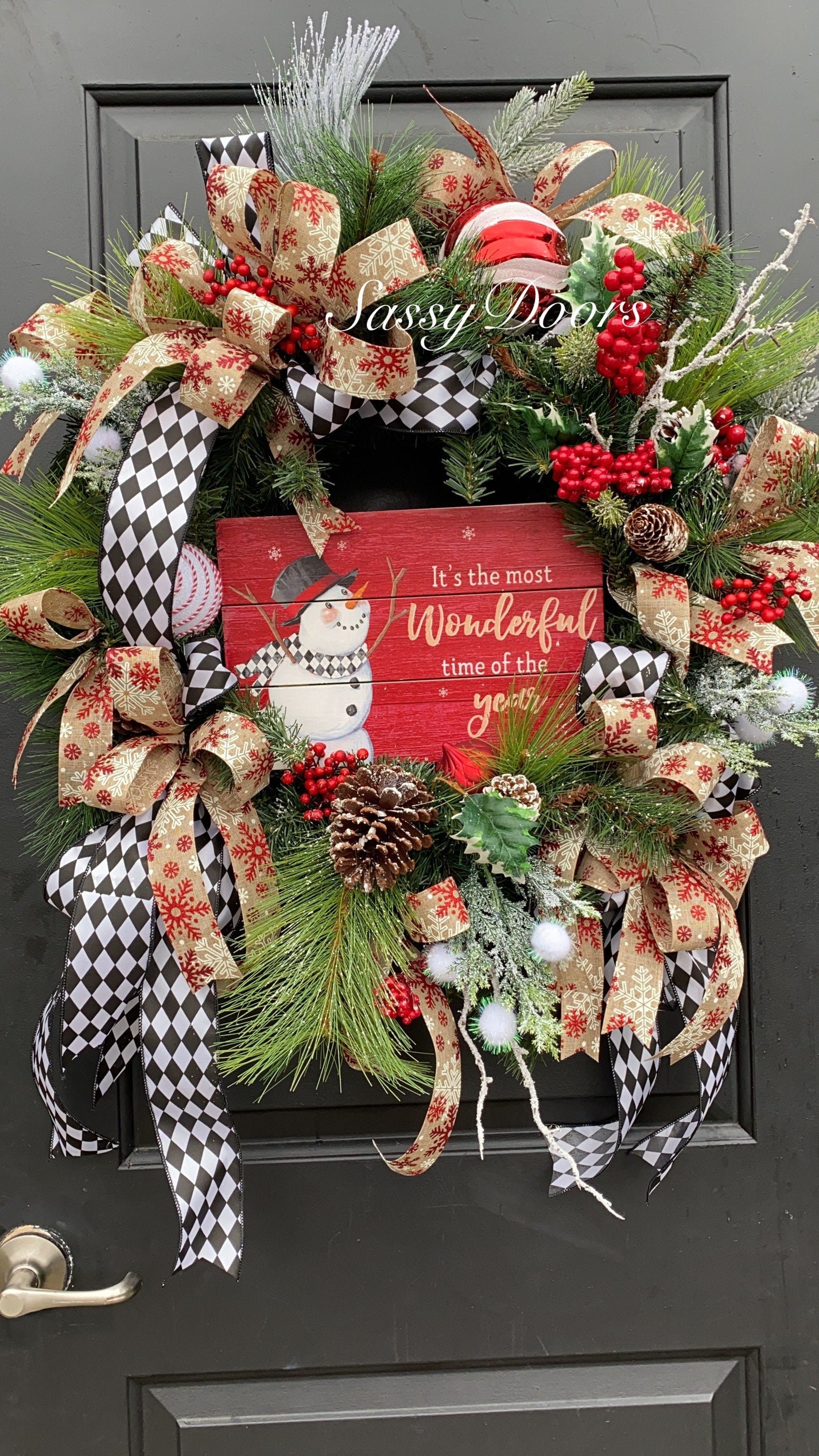 Snowman Christmas Wreath, Rustic Christmas Wreath, Buffalo Plaid ...