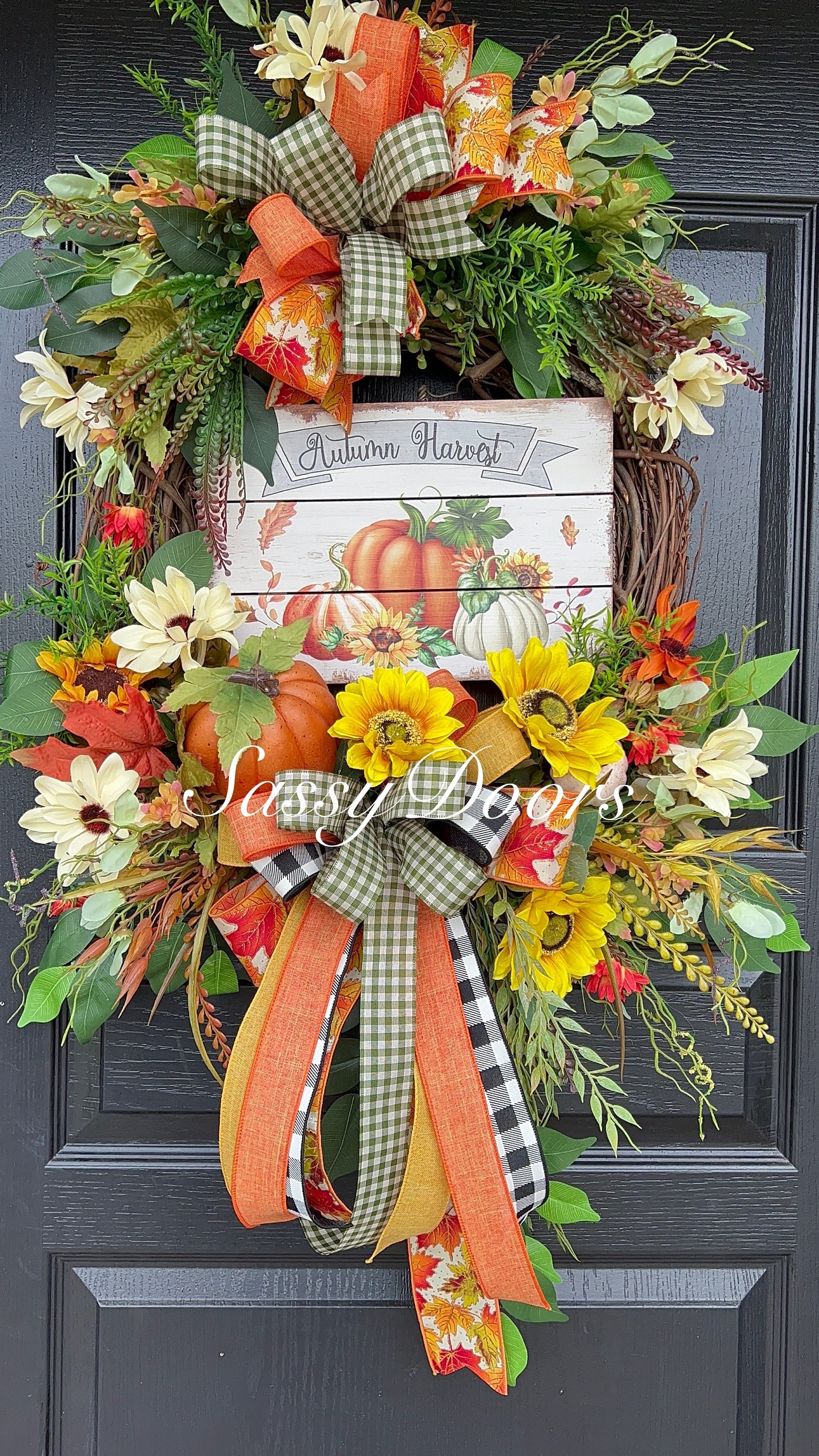 Fall Door Wreath, Sunflower Wreath, Fall Pumpkin Wreath, Fall Front ...
