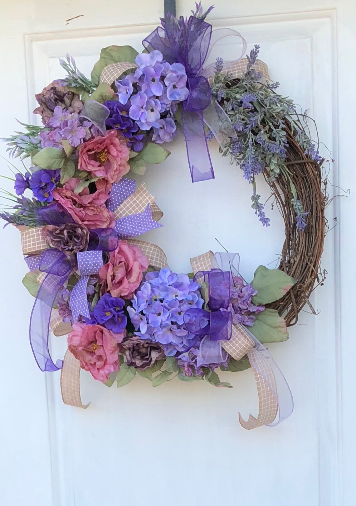 Hydrangea Door Wreath, Shabby Chic Wreath Sassy Doors WreathFront