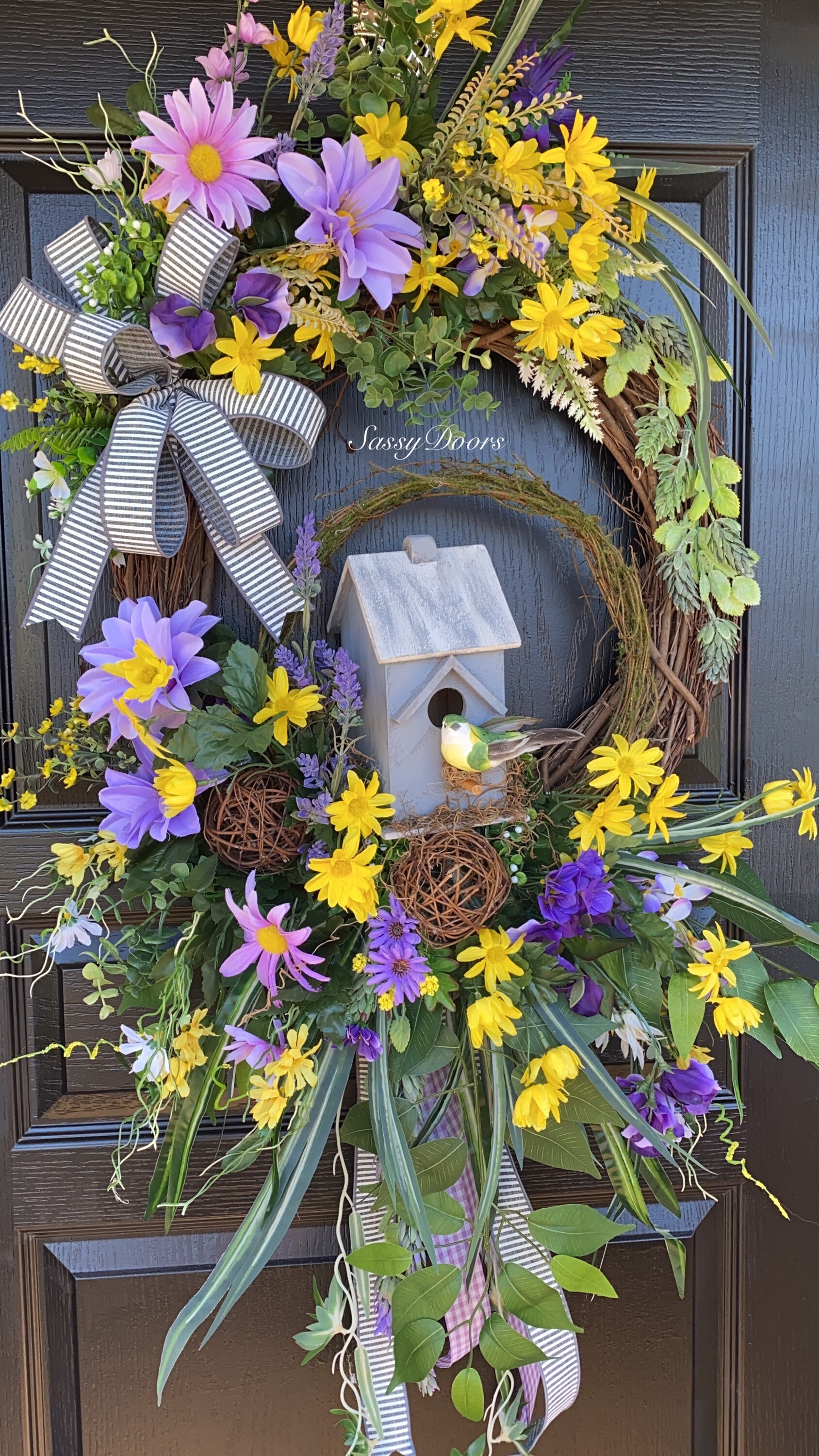 Natures Beauty Birdhouse Wreath, Spring Wreath, Wreath For Front Door