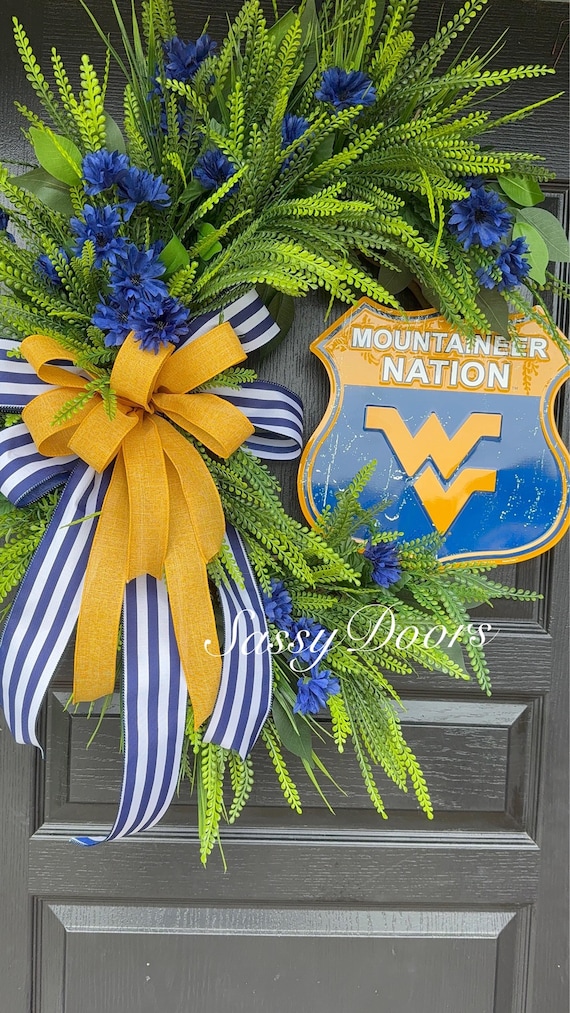 Sports Wreath, West Virginia University Wreath, College Wreath, Mountaineers Fan Gift, Sports Door Wreath