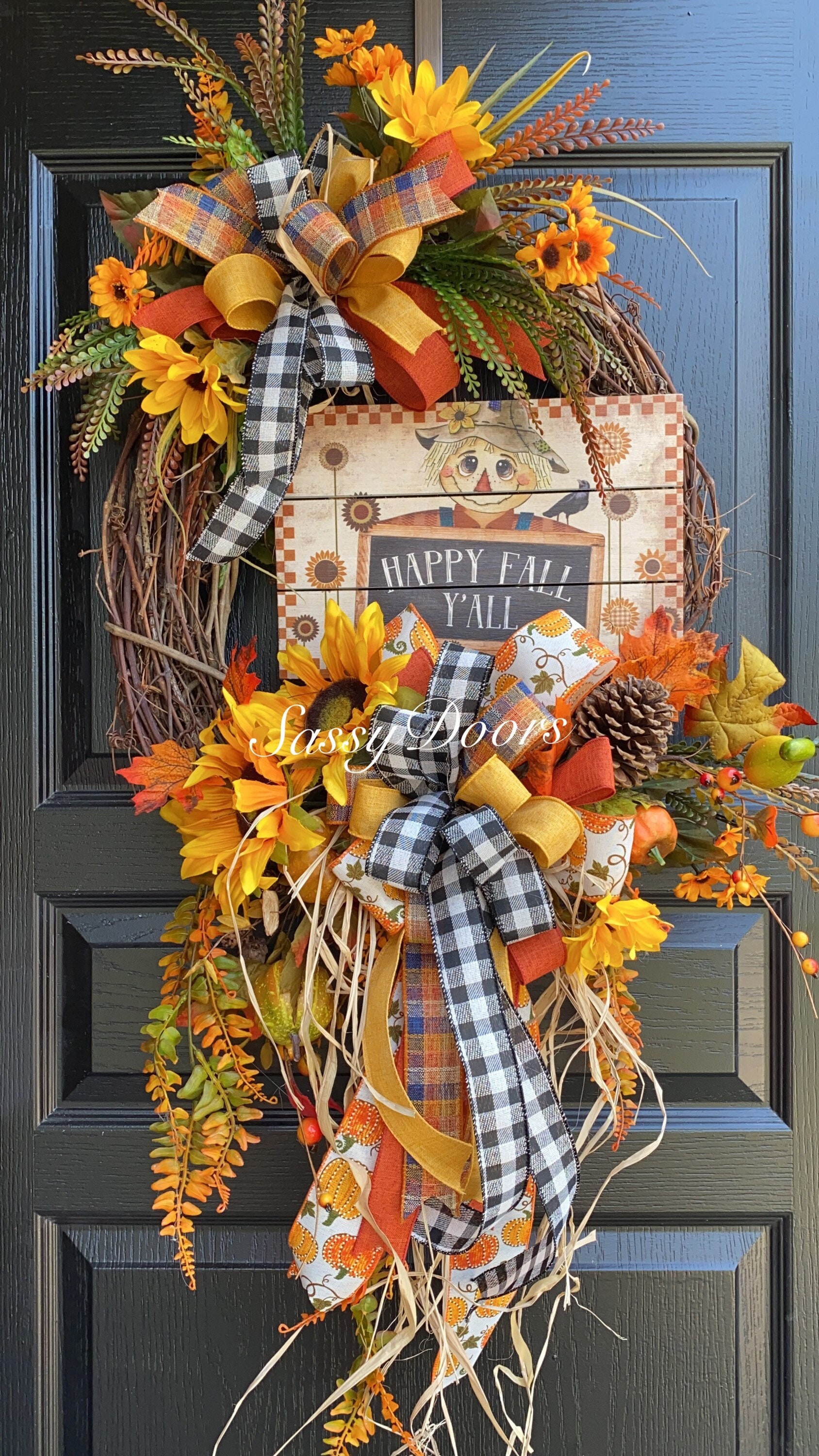 Sunflower Wreath, Scarecrow Sunflower Wreath, Fall Wreath, Sunflower ...