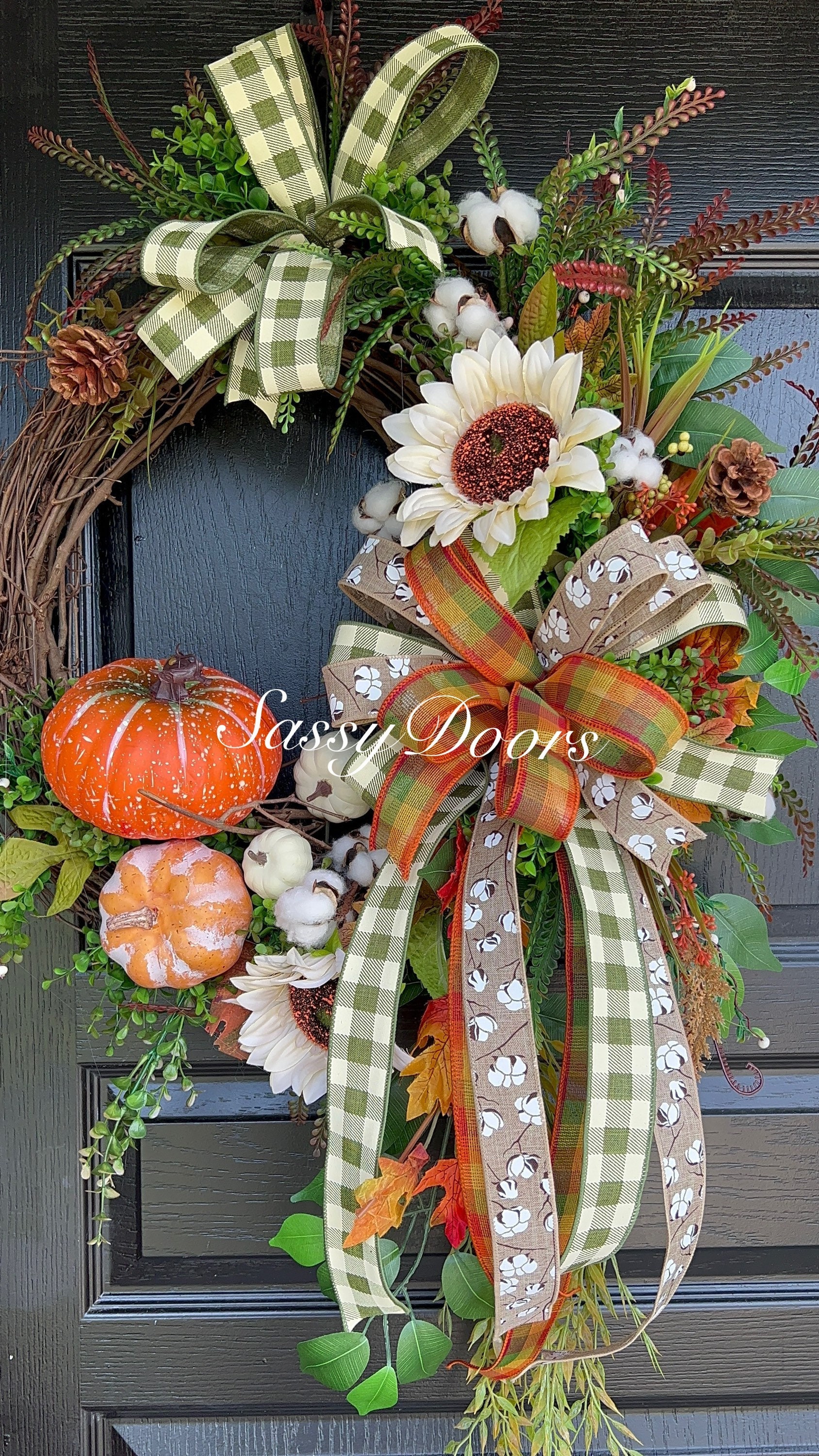 Happy Fall Wreath, Fall Sunflower Wreath, Fall Wreath, Sunflower Front ...