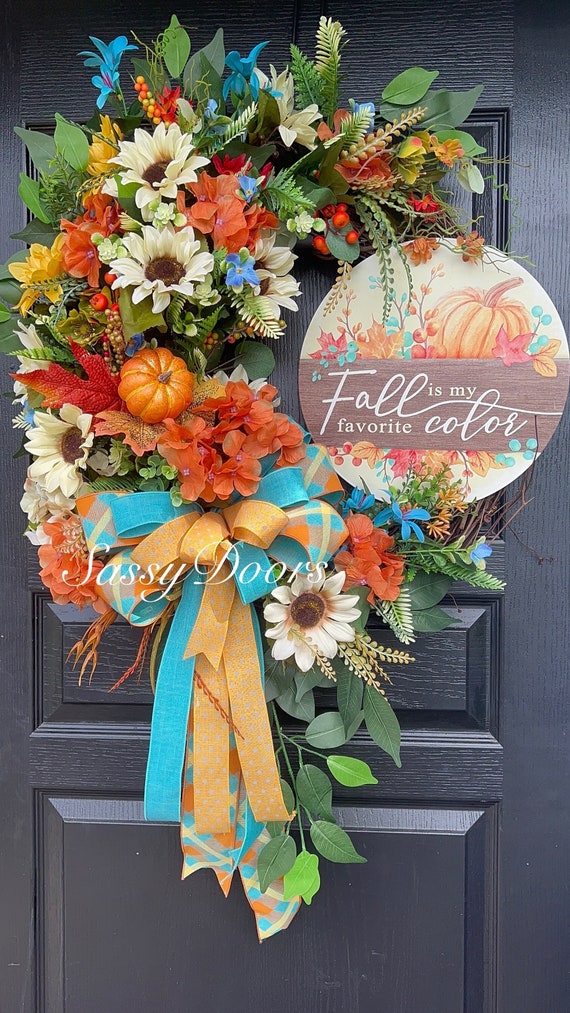 Fall Wreath, Sunflower Wreath, Pumpkin Wreath, Fall Front Door Wreath, Fall Grapevine Wreath, Thanksgiving Wreath, Sassy Doors Wreaths