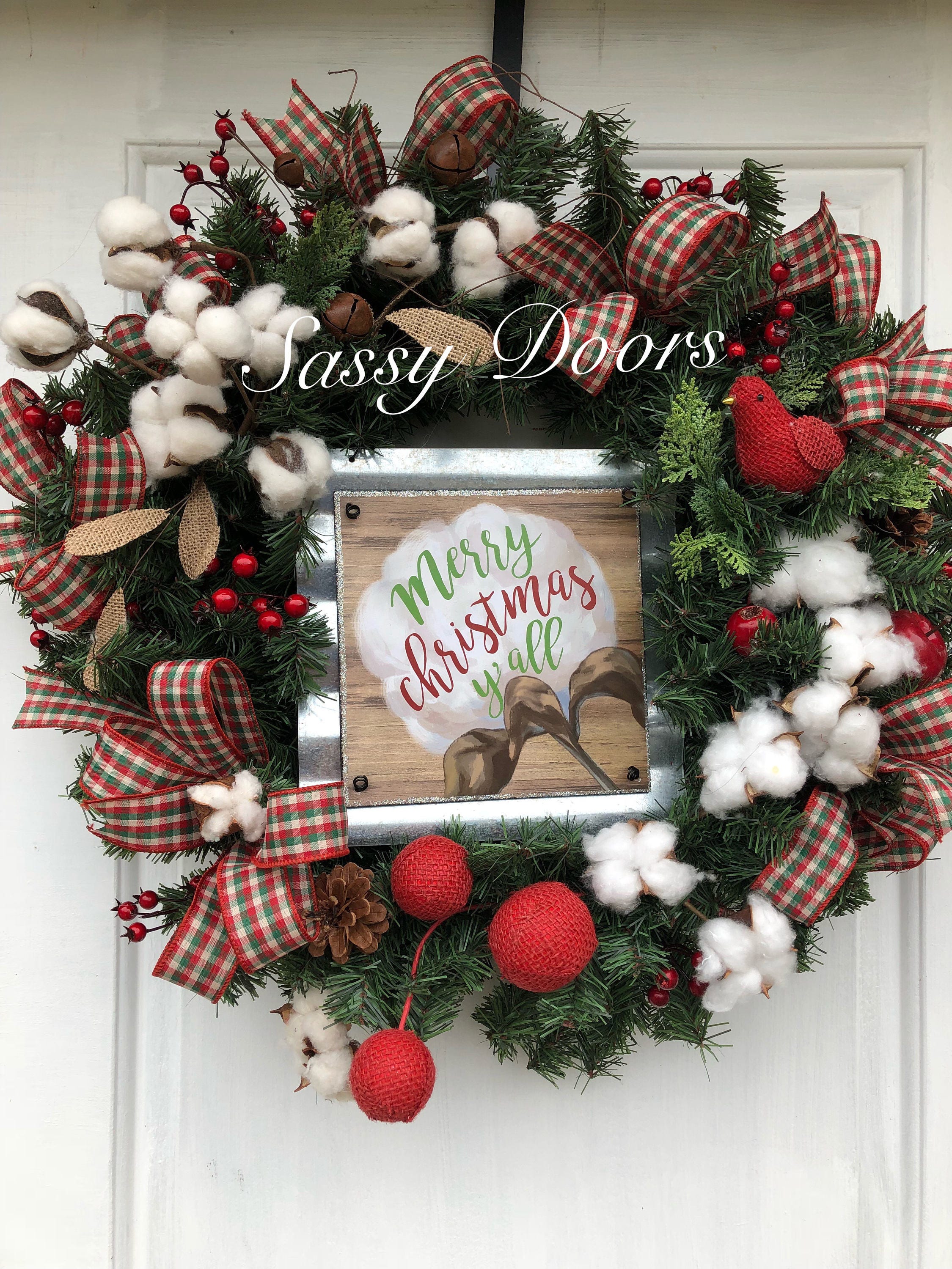 Christmas Wreath, Cotton Wreath, Woodland Wreath, Rustic Wreath, Front
