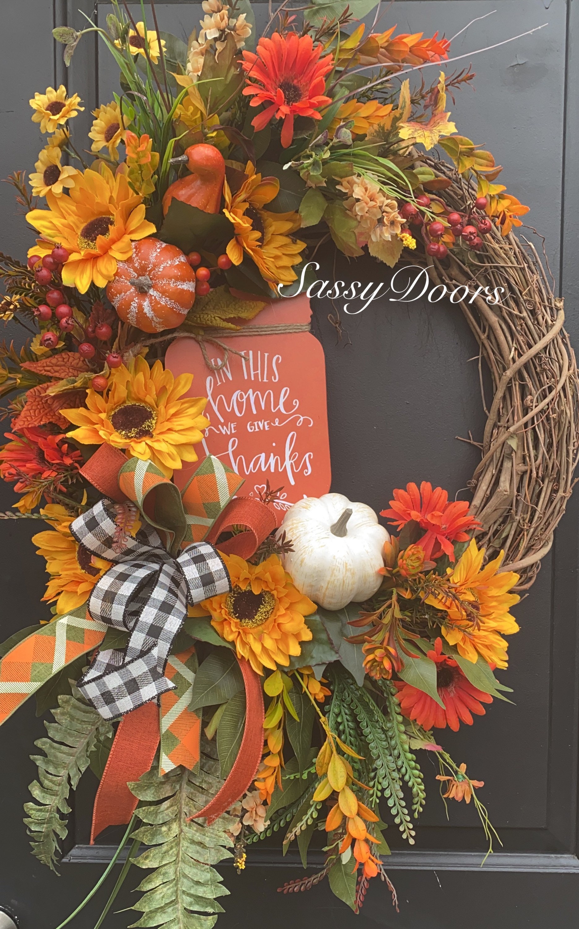 Fall Wreath-Pumpkin Wreath- Grapevine Fall Wreath- Sassy Doors Wreath ...