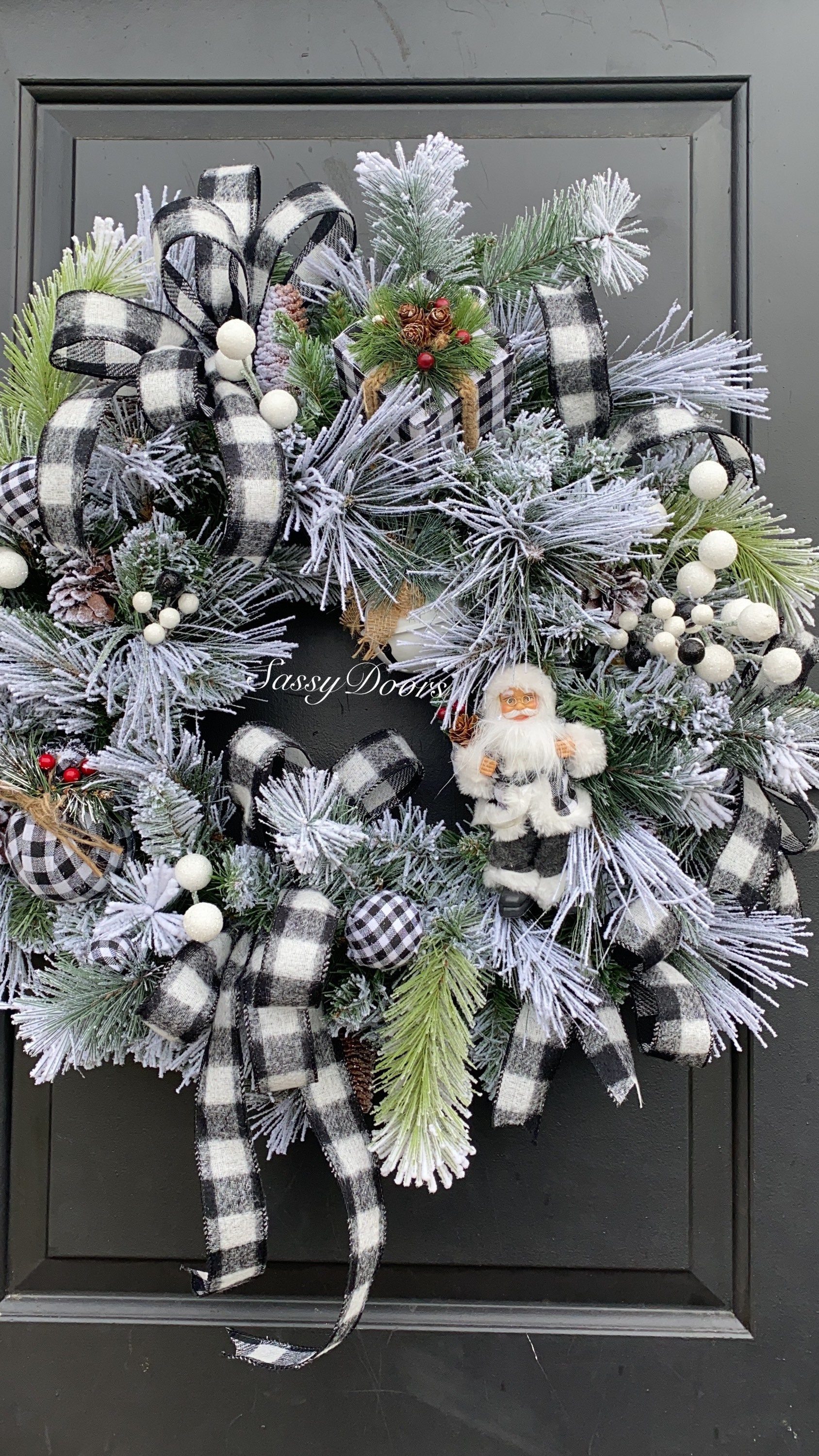 Christmas Wreath, Buffalo Plaid Christmas, Snow Wreath, Christmas Front ...
