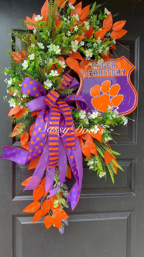 Clemson Wreath, Clemson University, Clemson Football,  Alumni Clemson Wreath College Wreath, Clemson Tigers, Sports Wreath