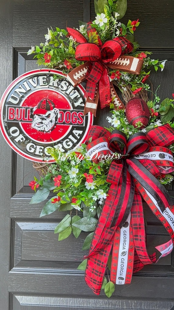 Georgia Bulldogs Football Door Wreath Georgia University Wreath, Sports Wreath, Collegiate Wreath, Football Wreath