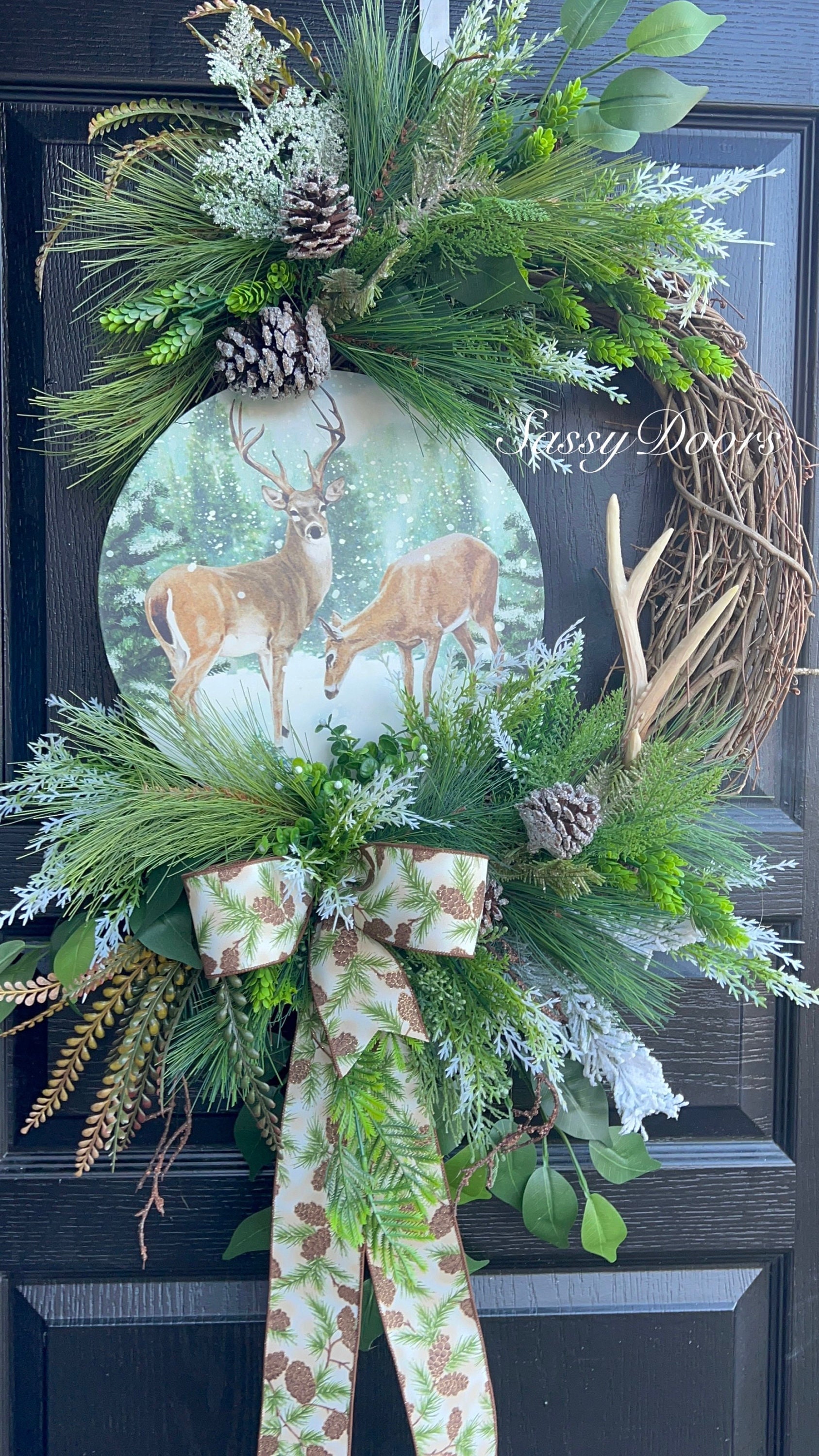 Woodland Winter Wreath, Woodland Deer Wreath, Cabin Wreath, Winter Wreath