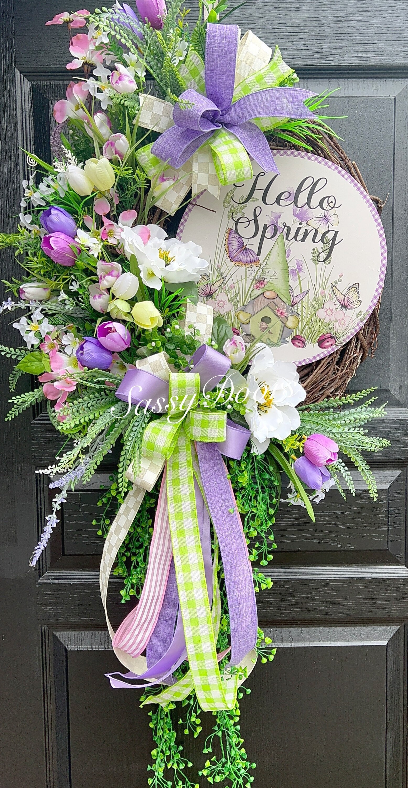 Spring Wreath, Tulip Spring Wreath For Front Door, Gnome Spring Wreath