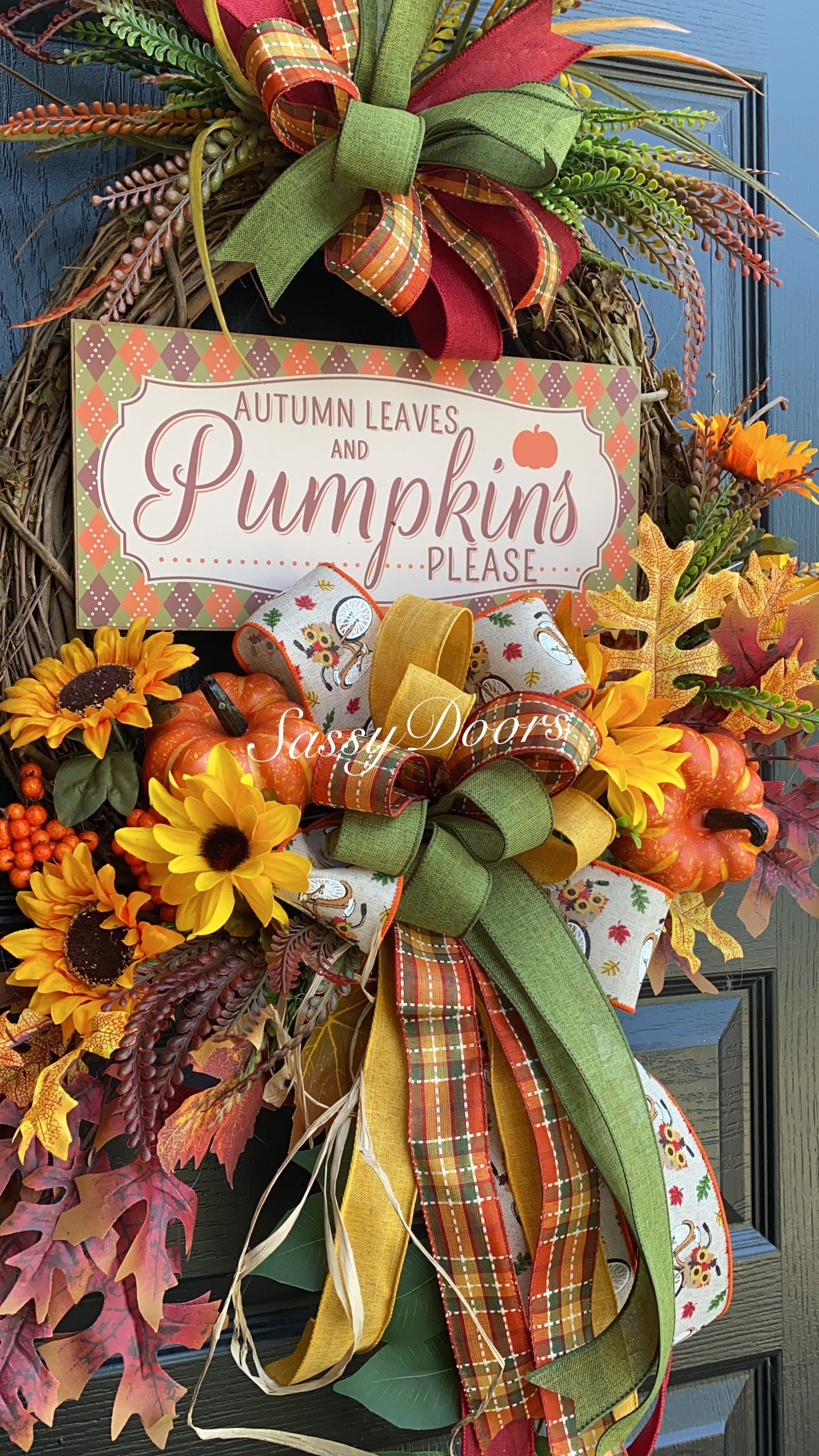 Fall Wreath- Fall Front Door Wreath- Sunflower Wreath- Grapevine Wreath ...