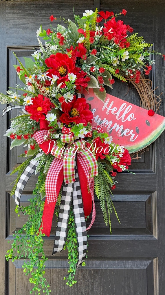 Summer Wreath, Watermelon Wreath, Summer Grapevine Wreath, Summer Wreath for Front door, Farmhouse Wreath, Sassy Doors Wreath,