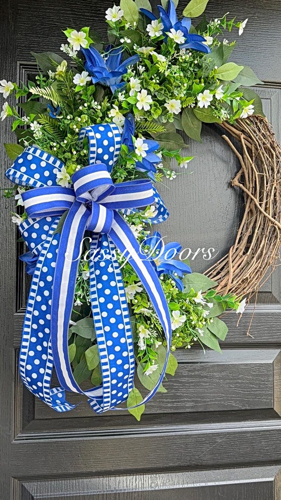 Sports Fan Wreath, College Sports, School Door Wreaths, Blue And White Wreath