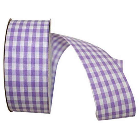 Lavender Gingham Check Ribbon, Farmhouse Ribbon, Craft Ribbon, 10 Yard Wired Ribbon, Gift Ribbon, Purple Ribbon