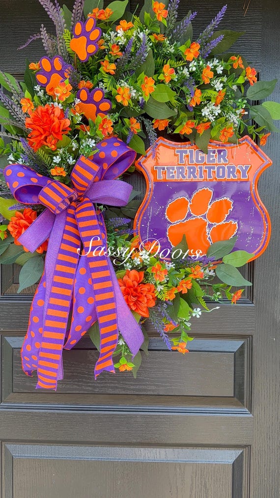 Clemson Wreath , School Wreath, University Wreath, College Wreath,  Sports Wreath, Clemson Tigers Gift, Clemson Alumni Gift, Everyday Wreath