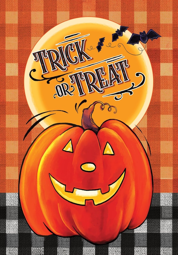 Trick Or Treat Halloween Garden Flag-  Halloween Flag-  Pumpkin Flag, Double sided Garden Flag, Fall Flag,