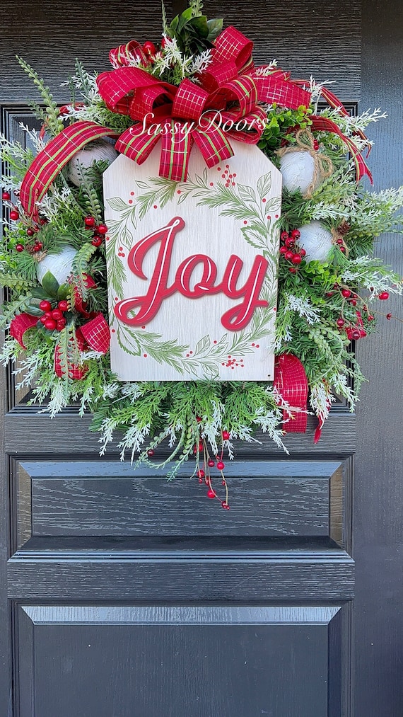 Christmas Joy Door Wreath, Traditional Christmas, Christmas Wreath, Christmas Wreath For Front Door, Sassy Doors Wreath