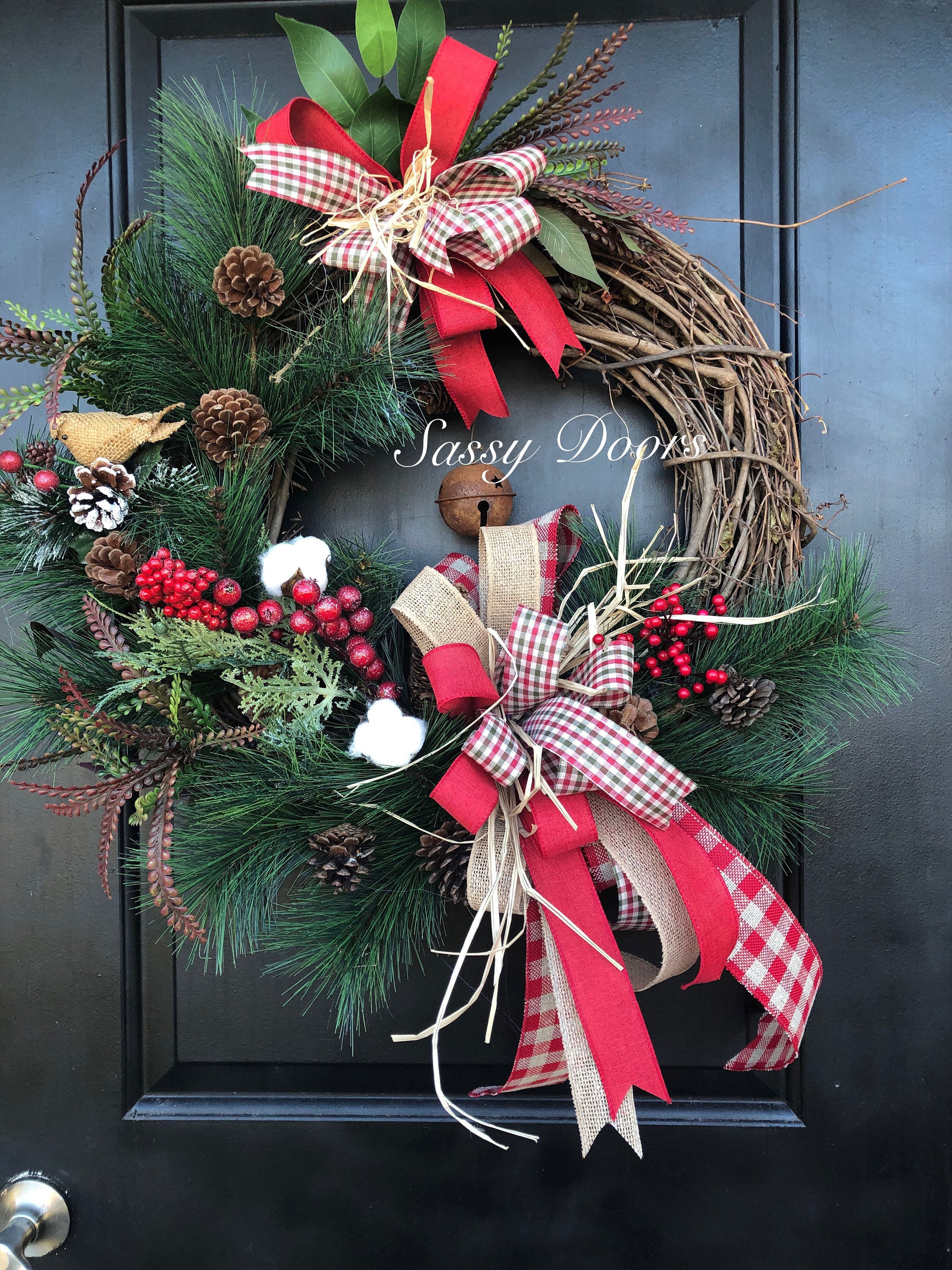 Christmas Wreath, Farmhouse Christmas Wreath, Country Christmas Wreath ...