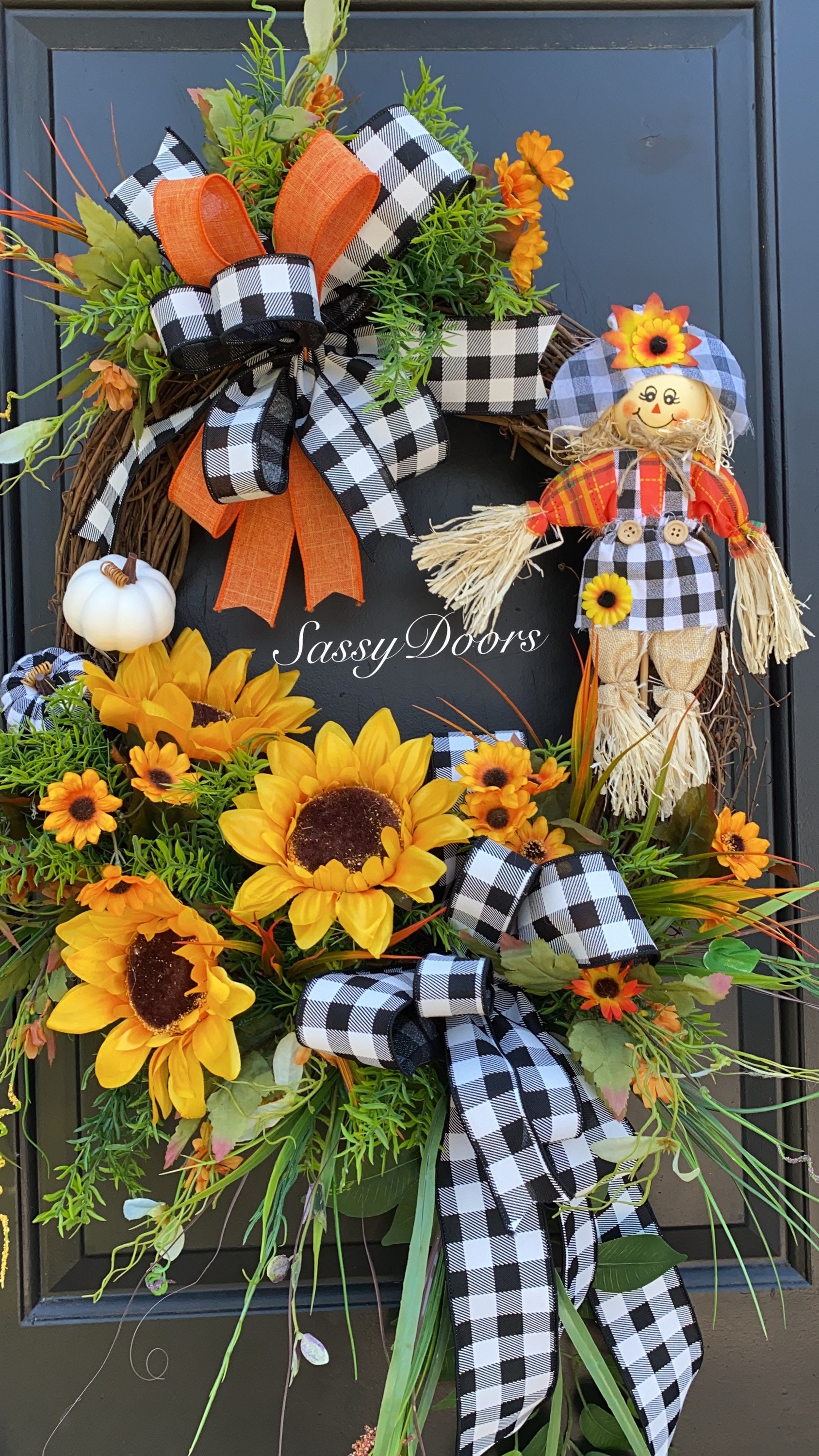 Sunflower Wreath, Scarecrow Sunflower Wreath, Fall Wreath, Sunflower ...