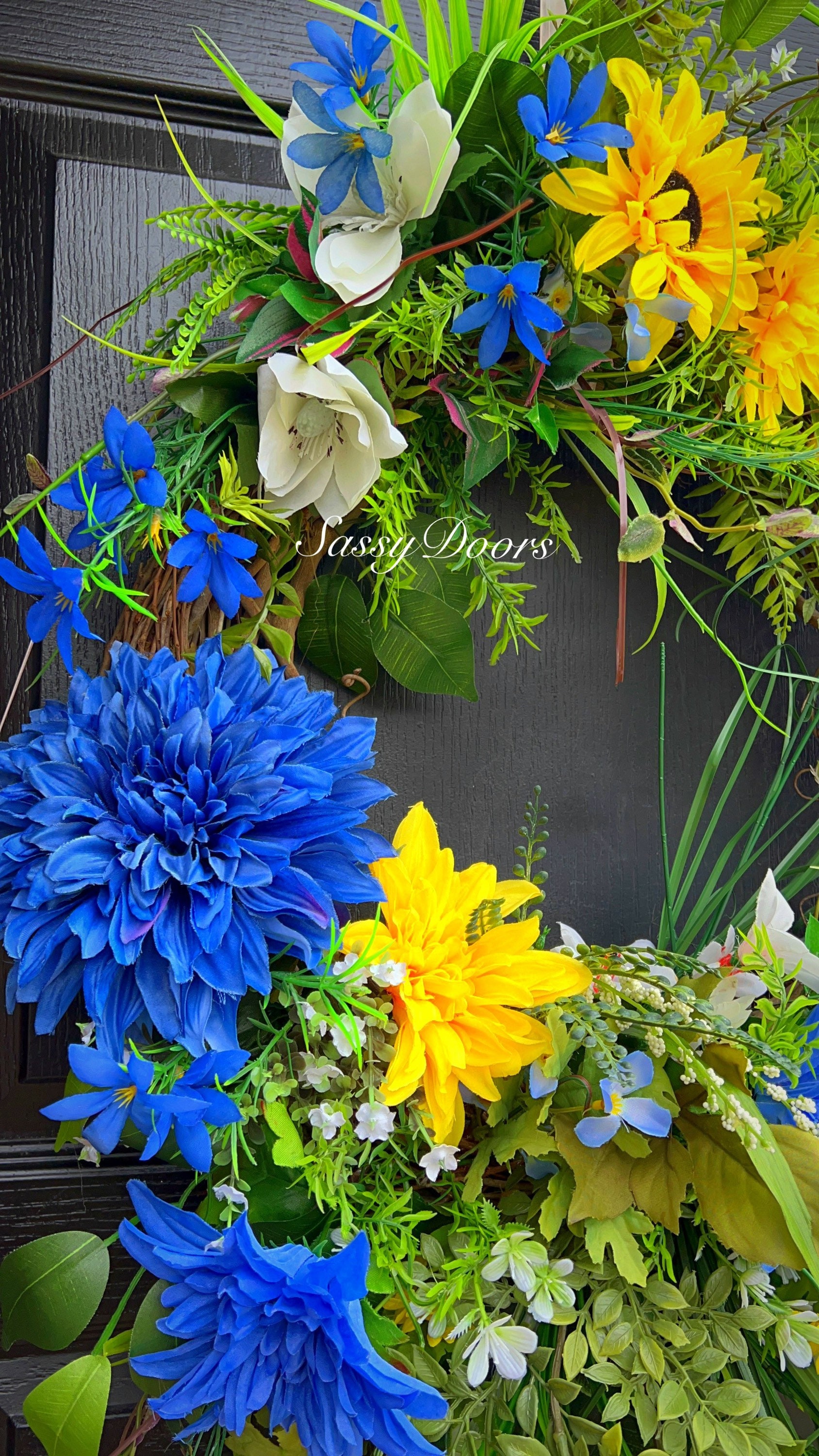 Spring and Summer Wreath, Summer Door Wreath, Blue Wreath, Sassy Doors