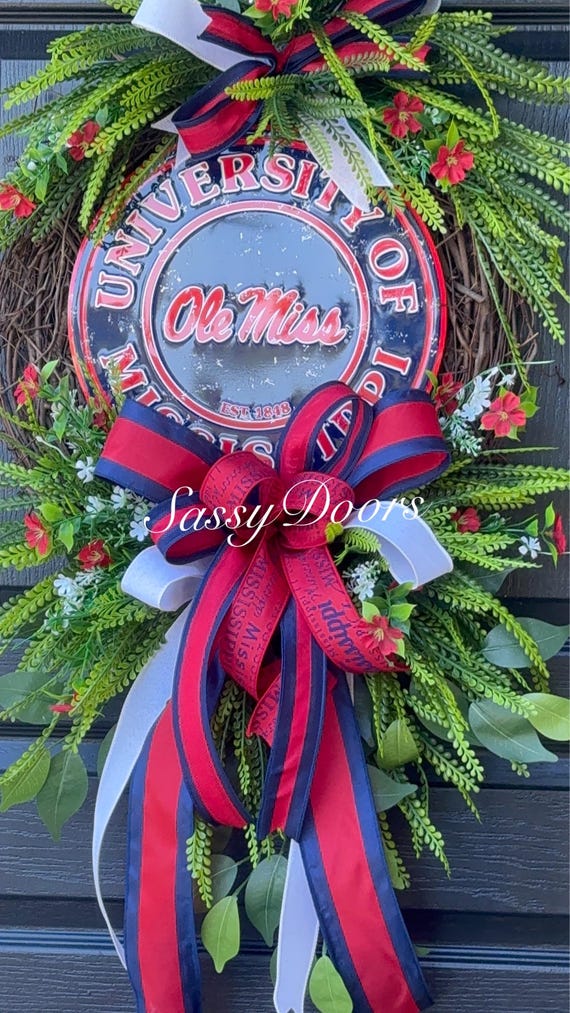 Mississippi Sports Fan Wreath, Mississippi College Wreath, Ole Miss Alumni Gift Idea, Sports Wreath, Mississippi