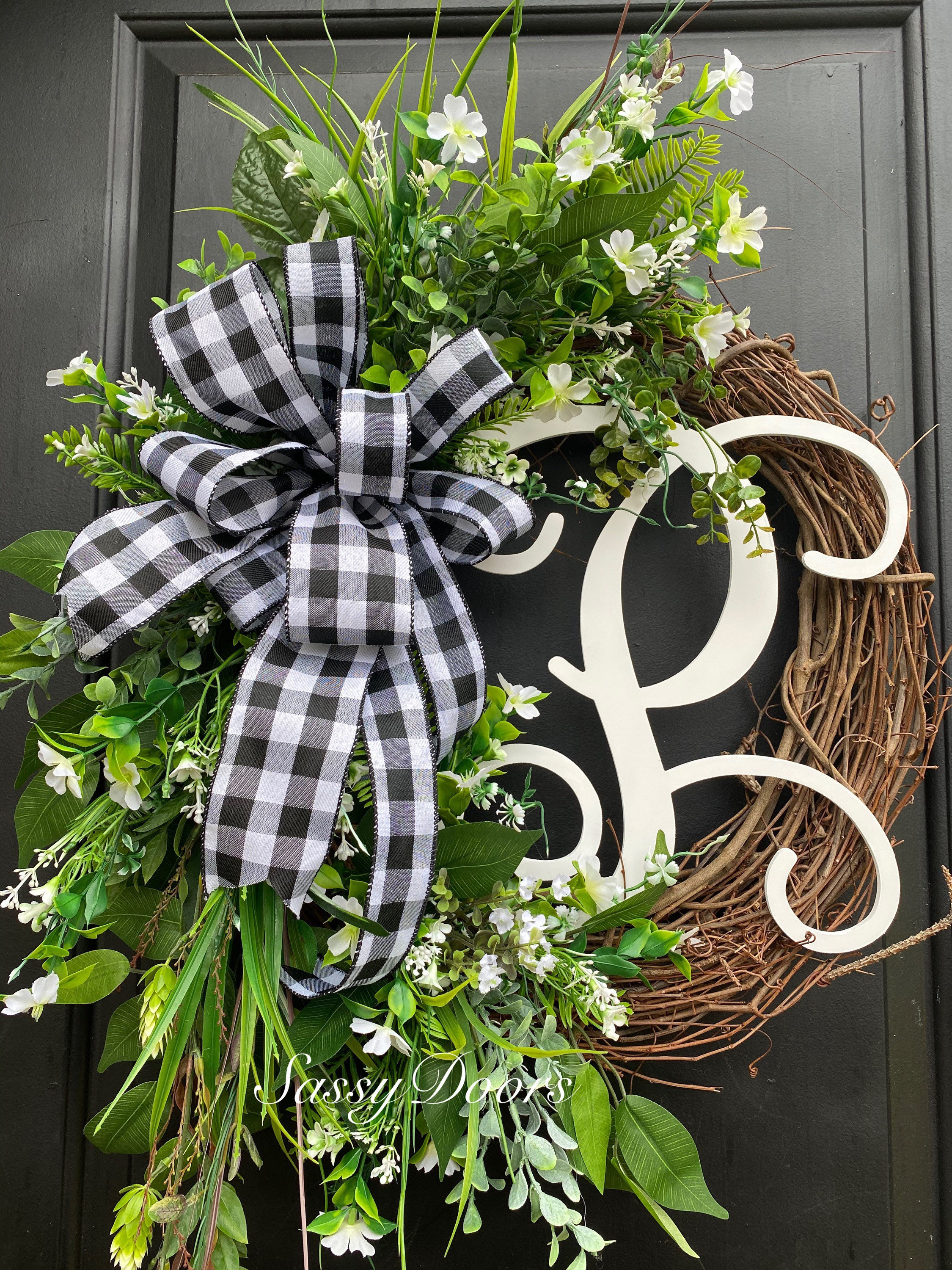 Monogram Wreath, Front Door Wreath, Monogram Wreath, Grapevine wreath