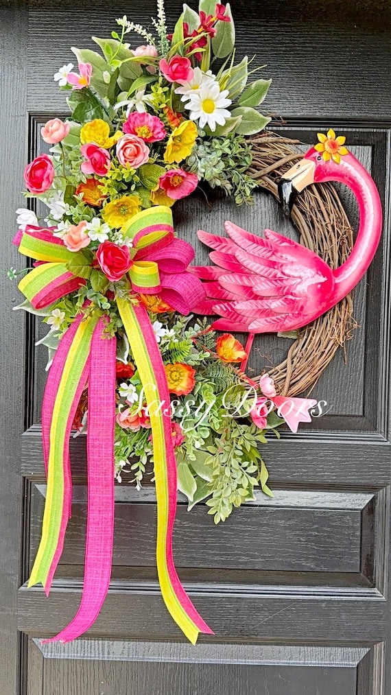 Flamingo Wreaths, Summer Beach Wreath, Summer Wreath, Flamingo Wreath, Wreath With Flamingo, Summer Front Door Wreath, SassyDoors Wreaths