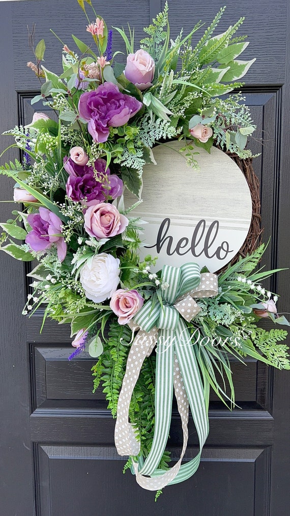 Spring Wreath, Hello Wreath, Purple Wreath, Summer Wreath, Coastal Wreath, Front Door Wreath, Sassy Doors Wreath,