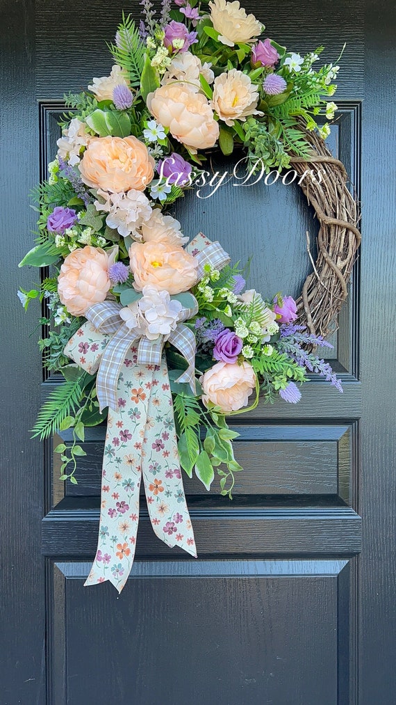 Spring And Summer Wreath, Peony Spring Wreath, Peach Door Wreath, Hydrangeas Doors Wreath, Wreath For Front Door