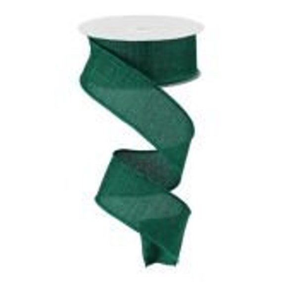 Emerald  Wired Ribbon, Faux Burlap 1 1/2 Inch Ribbon, 1.5 inch Ribbon