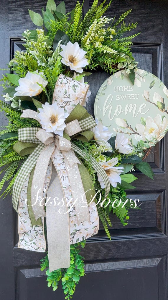 Everyday Wreath Transitional Wreath- Magnolia Wreath For Front Door- Wreath With Magnolias, Wreath-Sassy Doors Wreath,