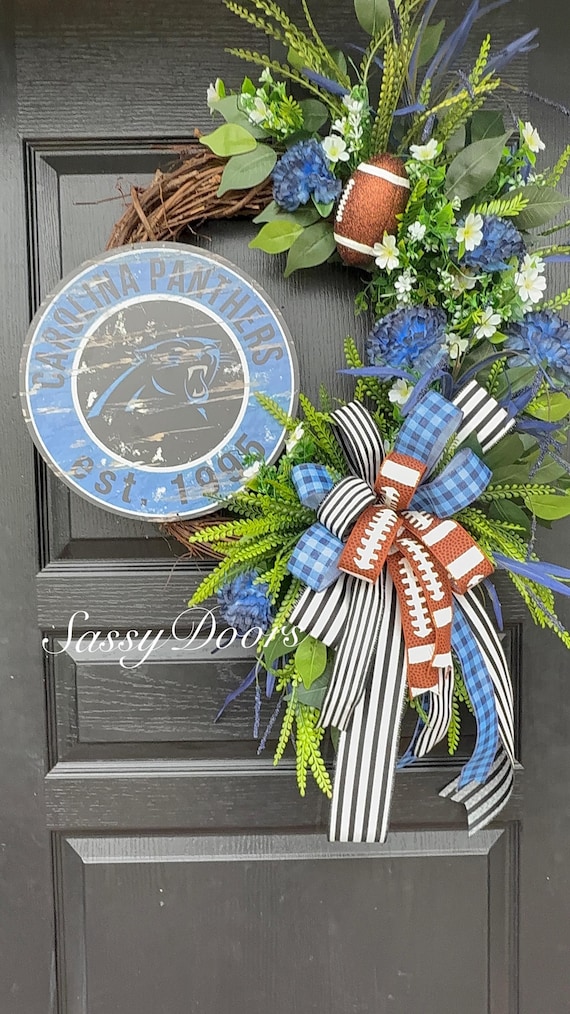 Carolina Panthers Football Door Wreath, Carolina Football Sports Fan Gift, Sports Wreathing for for our