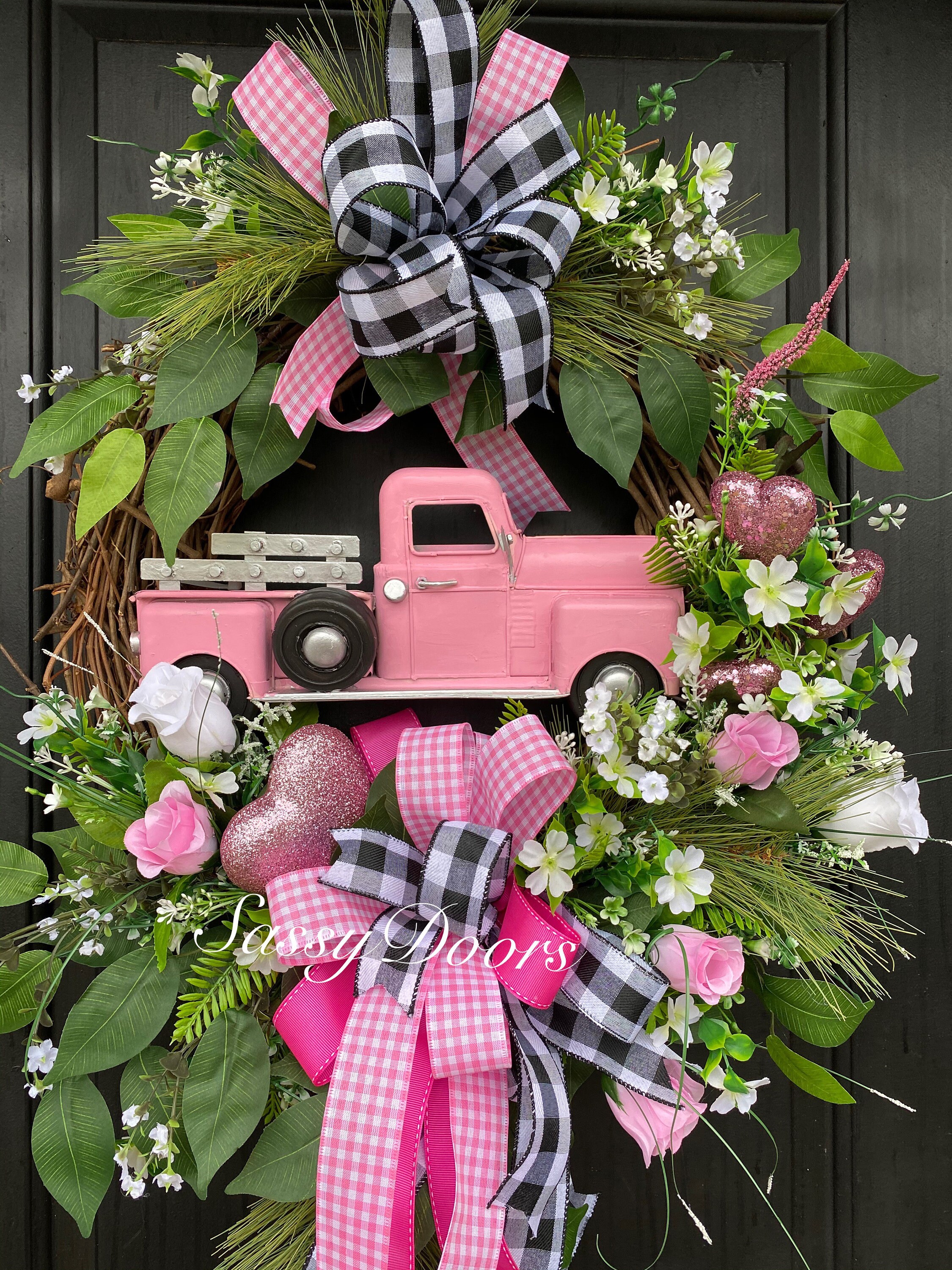 Valentine Wreath, Red Truck Valentine's Wreath,Pink Heart Valentine Wreath, Heart  Wreath, Winter Wreath For Front Door, Sassy Door Wreath