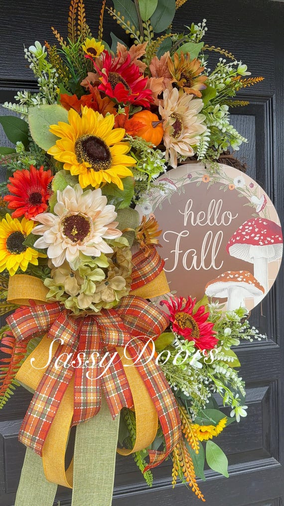 Fall Wreath, Fall Front Door Wreath-Wreath, Pumpkin Wreath- Fall Wreath With Mushrooms, SassyDoors Wreath