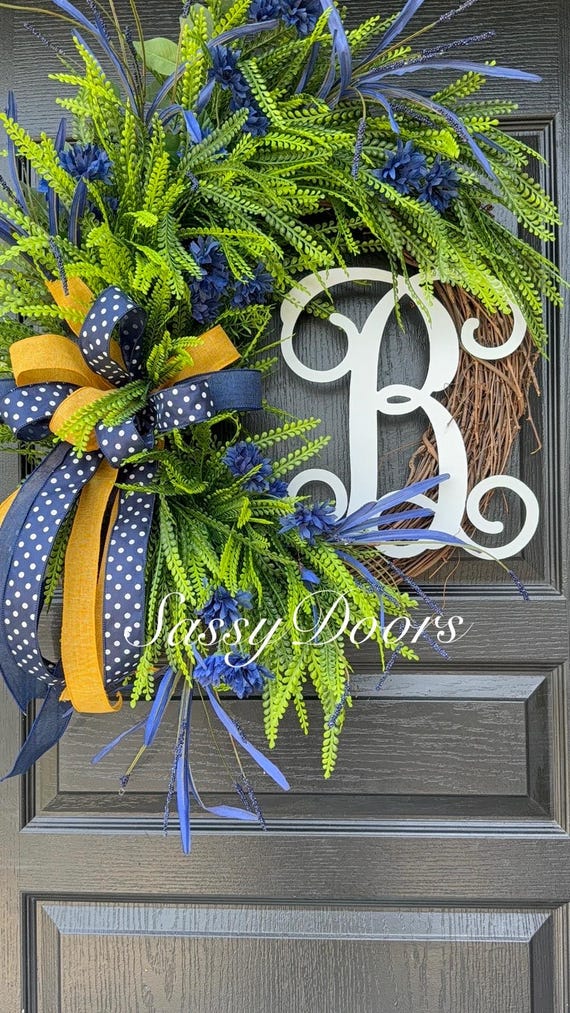 Blue Gold School Wreath, Sports Door Decor, Wreath