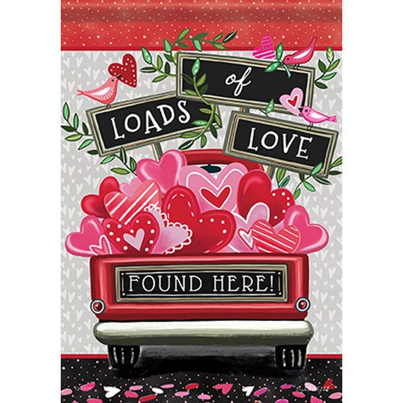 Red Truck Valentines Flags, Valentines House  Flag, Double Sided Flag, Sweetheart Valentines Day Flag, Heart Flag