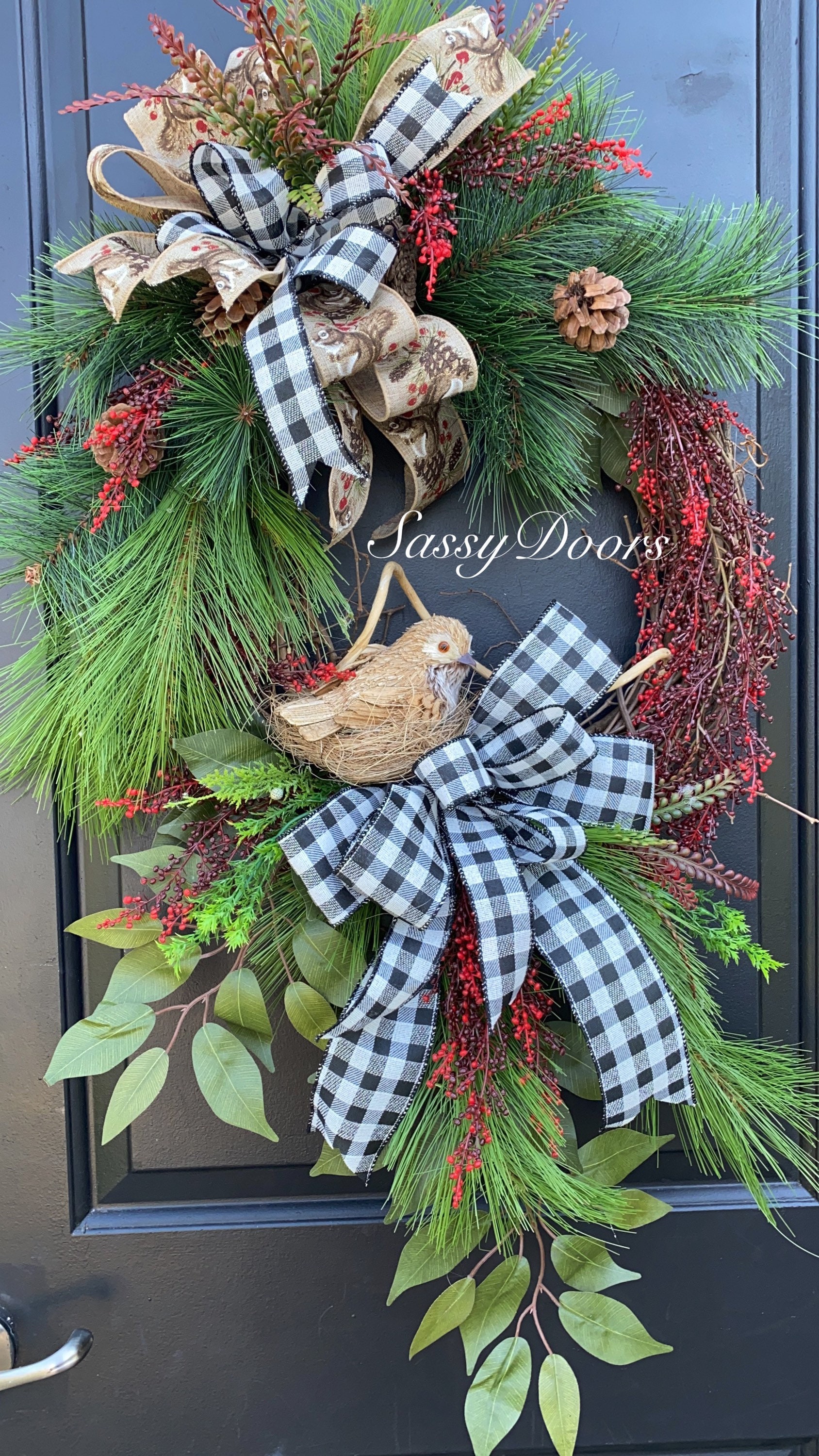Woodland Winter Wreath, Owl Front Door Winter Wreath, Christmas Wreath ...