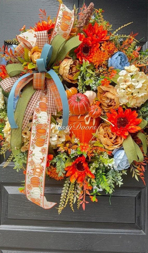 Elegant Fall Wreath, Fall Door Wreath, Fall Welcome Wreath, Pumpkin Wreath