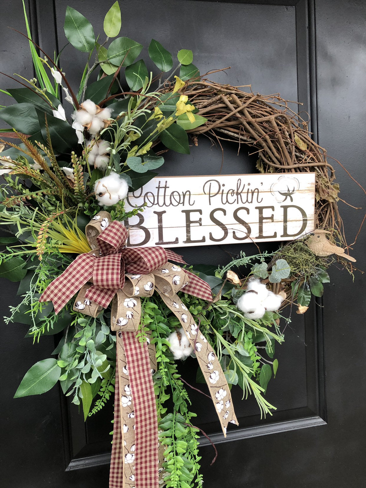 Everyday Wreath, Cotton Wreath, Wreath With Cotton, Grapevine Farmhouse