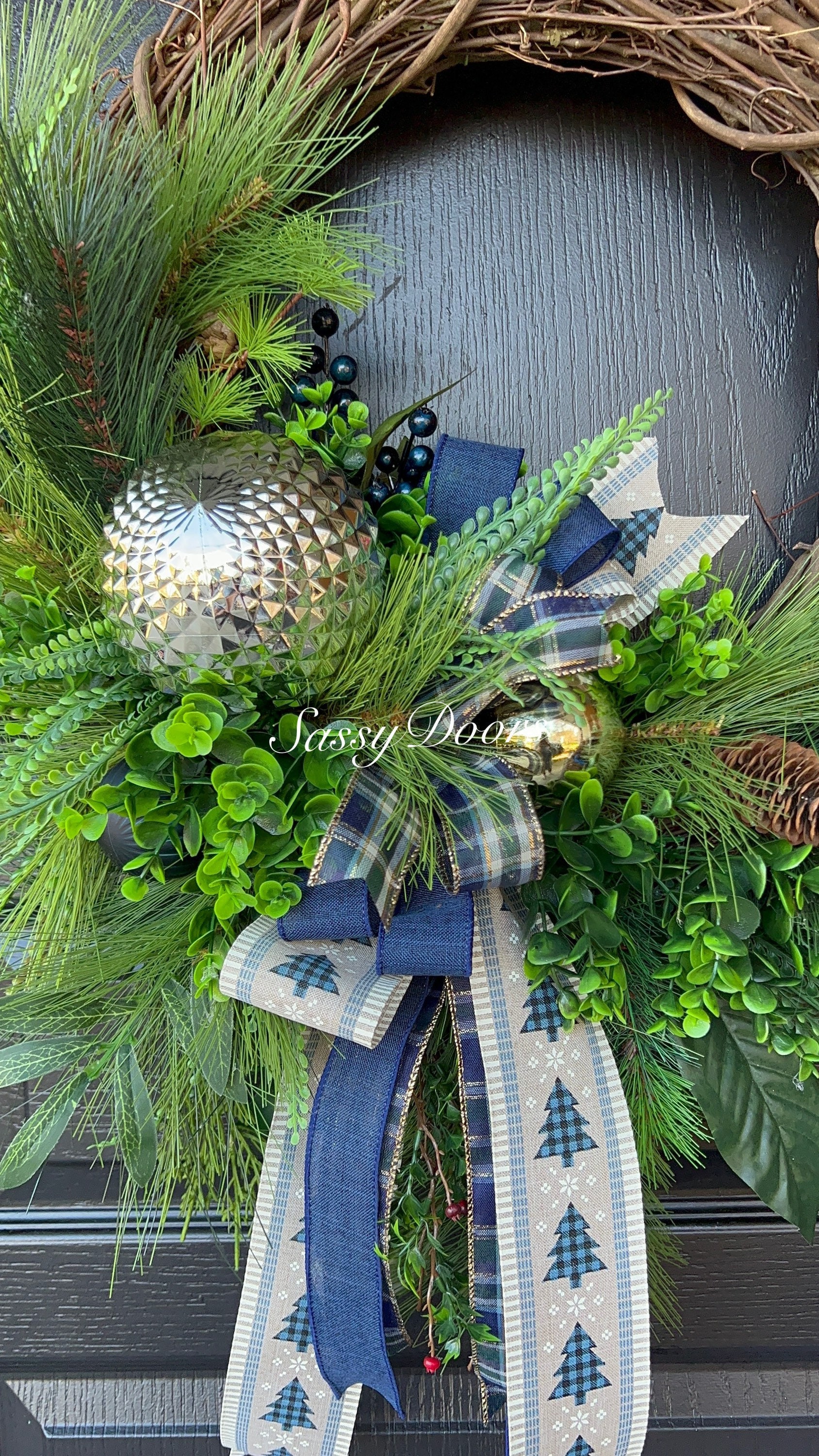 Blue Christmas Wreath, Navy Blue Christmas Wreath, Elegant Christmas