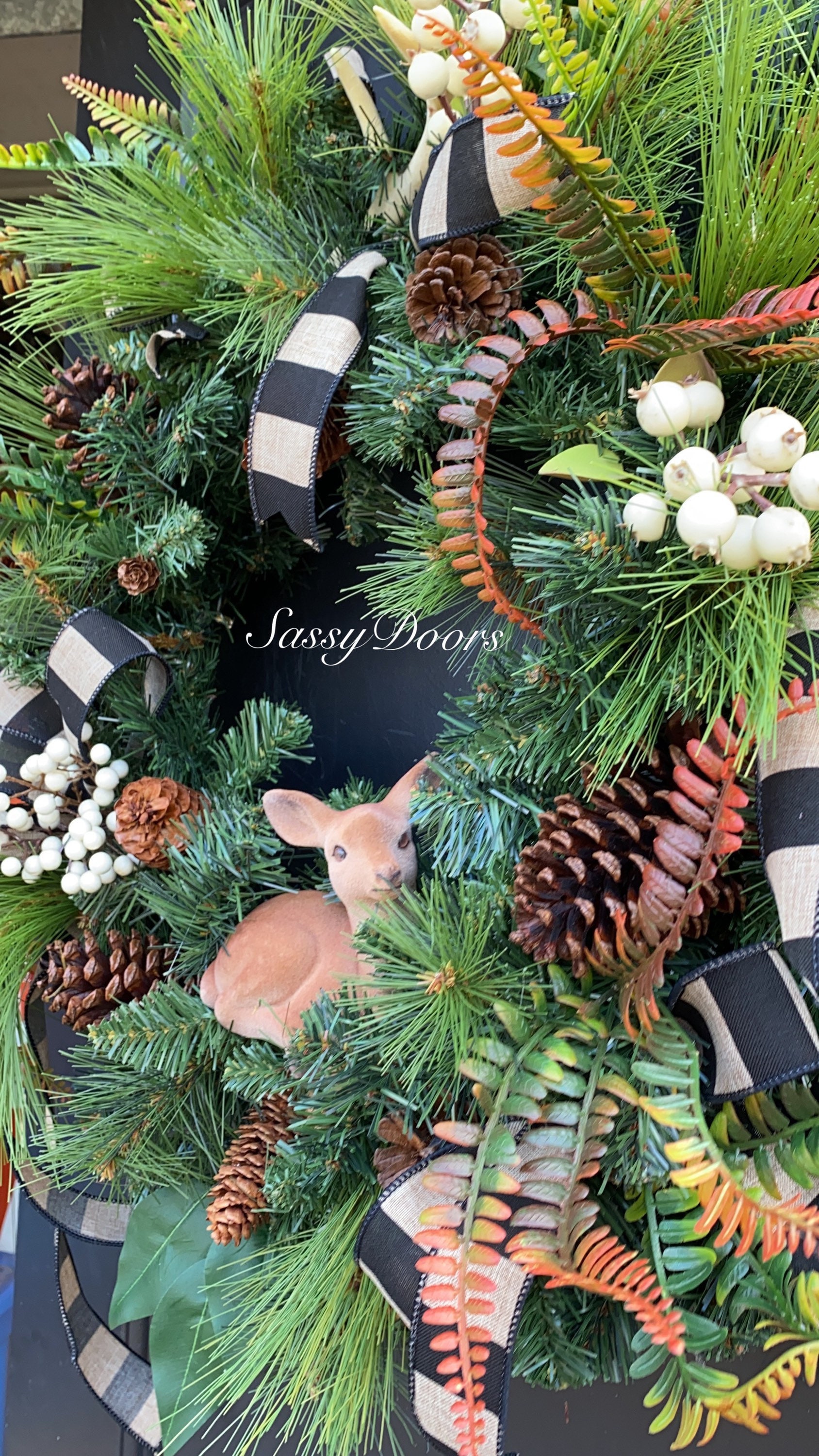 Deer Wreath, Winter Wreath, Winter Deer Wreath, Evergreen Wreath, Front