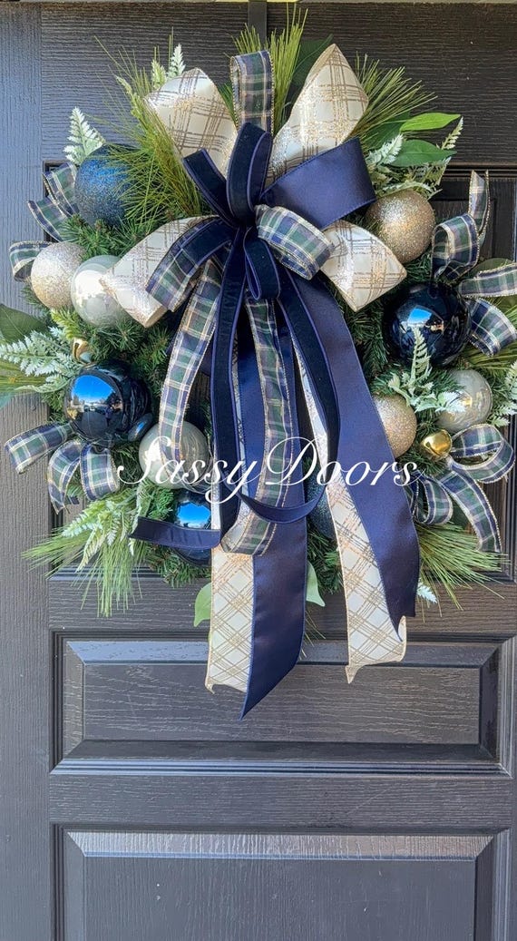 Blue Christmas Wreath, Navy Blue Christmas Wreath, Trendy Christmas Wreath, Christmas Wreath For Front Door SassyDoors Wreath