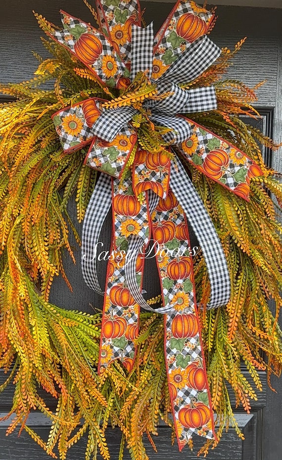 Fall  Wreath-Grapevine Wreath-Fall Button Bead Grass Wreath, Front Door Wreath, Greenery Wreath, Sassy DoorsWreath,