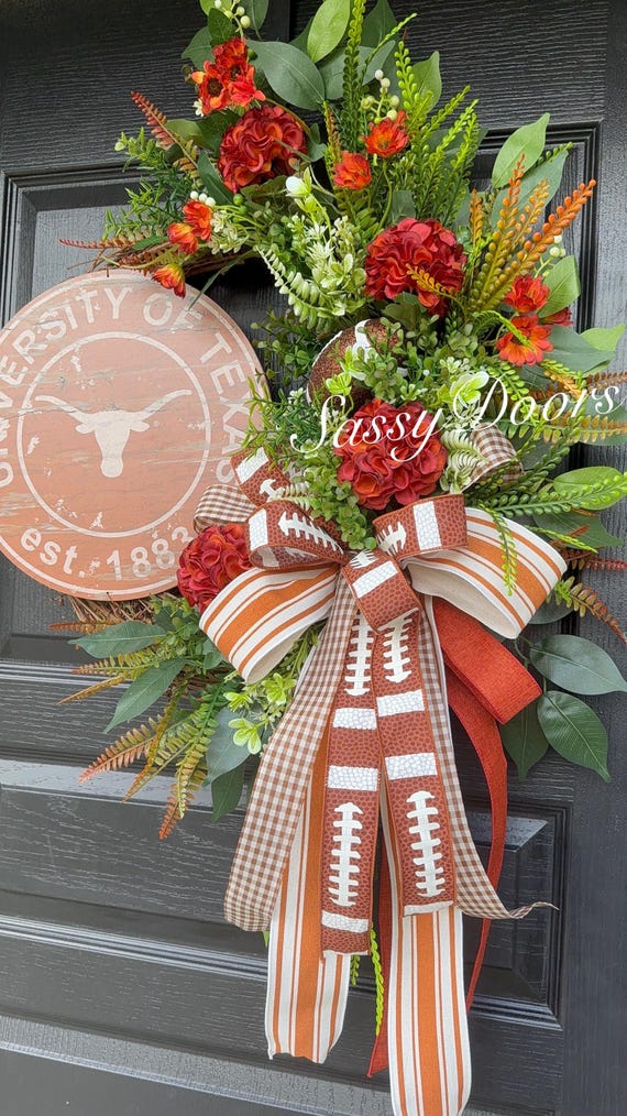 Texas Longhorns Door Wreath, Texas Longhorn Alumni Wreath Gift, Texas Sports Wreath, Longhorn Football Wreath