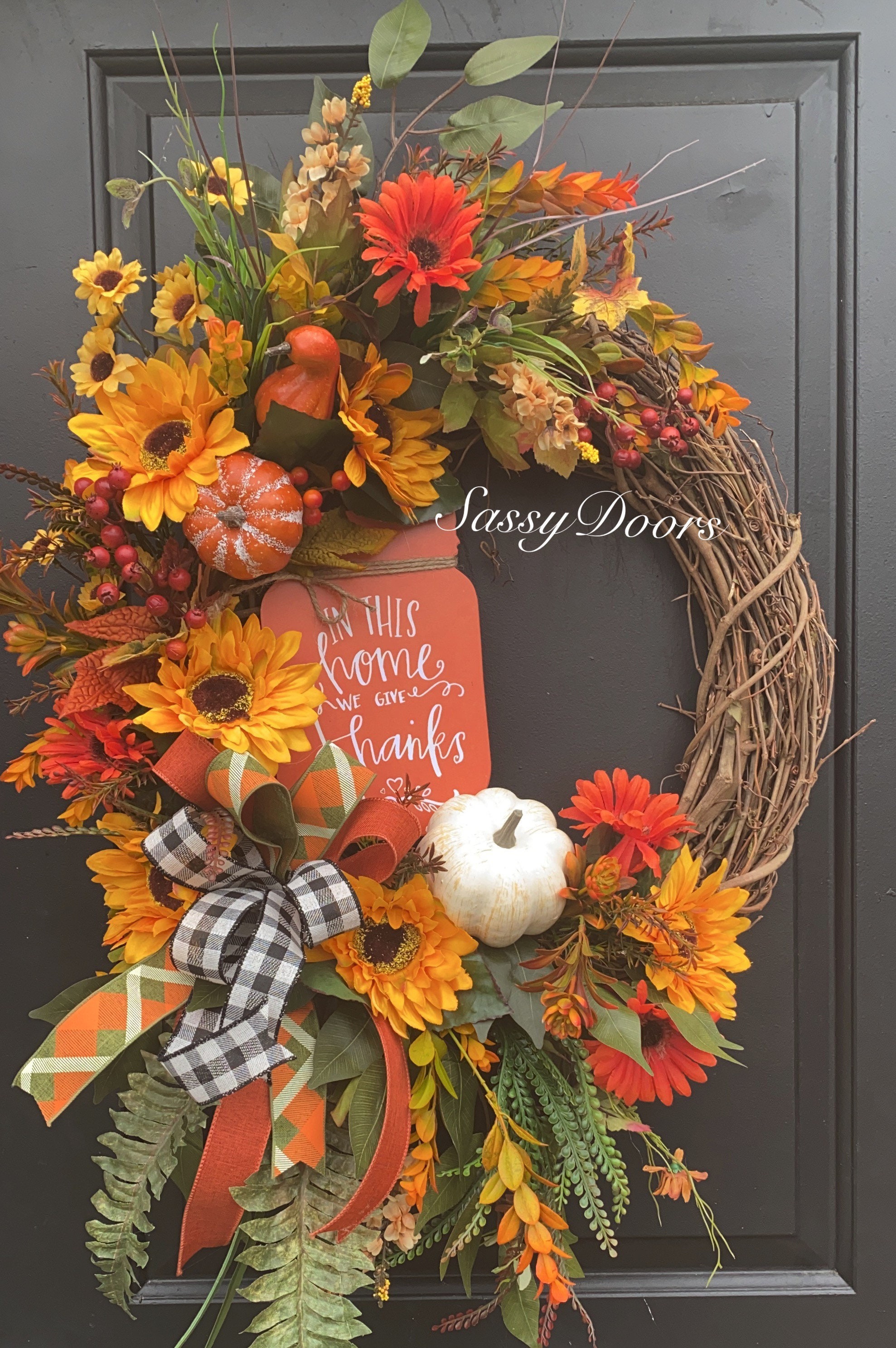 Fall Wreath-Pumpkin Wreath- Grapevine Fall Wreath- Sassy Doors Wreath ...